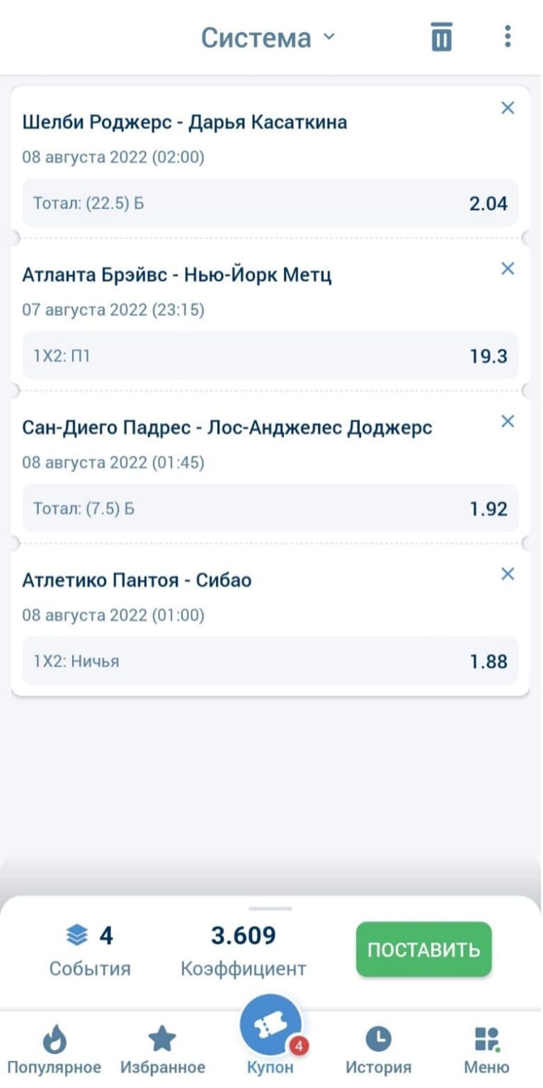 система ставок в 1xbet